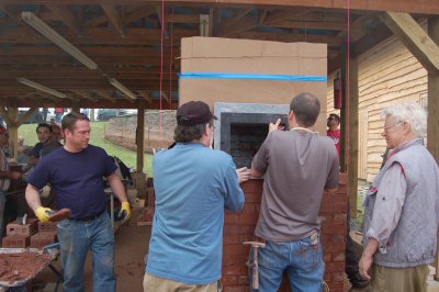 5 run masonry heater with rear white bake oven